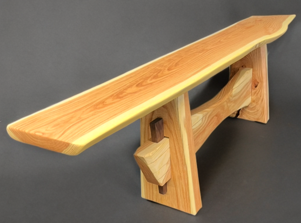 Wooden surfboard shaped shelf mounted on wall