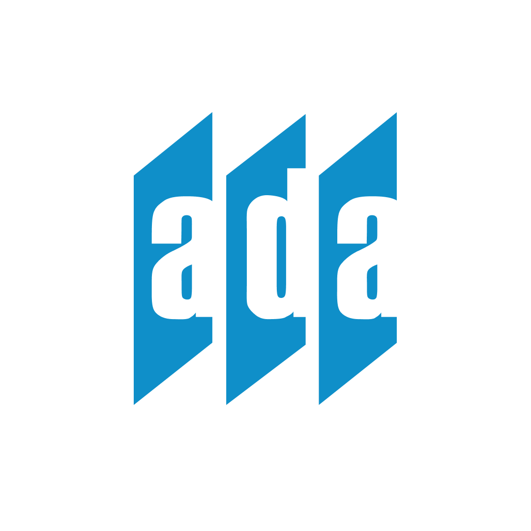 A stylized blue and black logo with the letters 'ADC' arranged vertically and separated by geometric shapes.