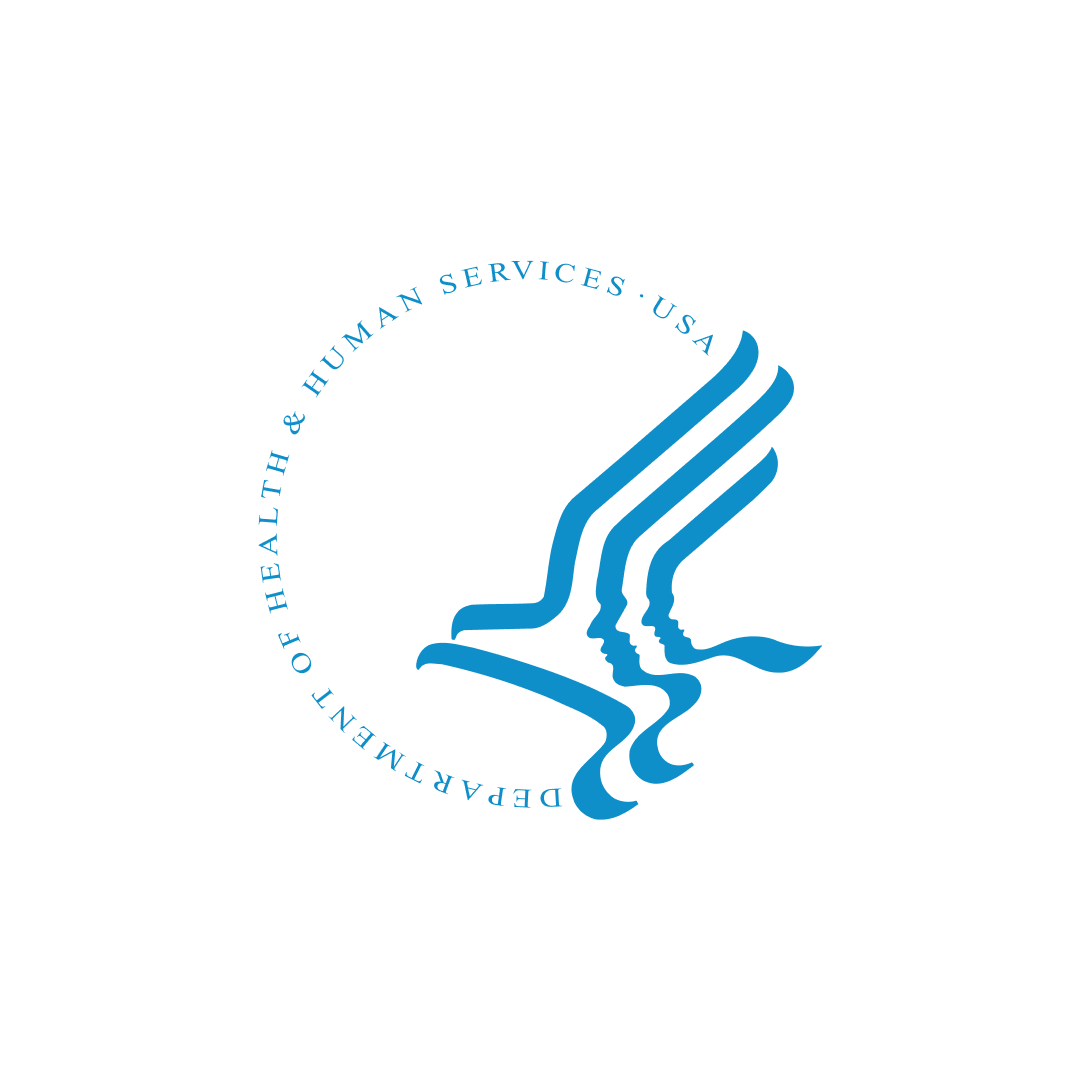 Logo with three layered profile silhouettes in blue, encircled by the text 'Department of Health & Human Services - USA'.