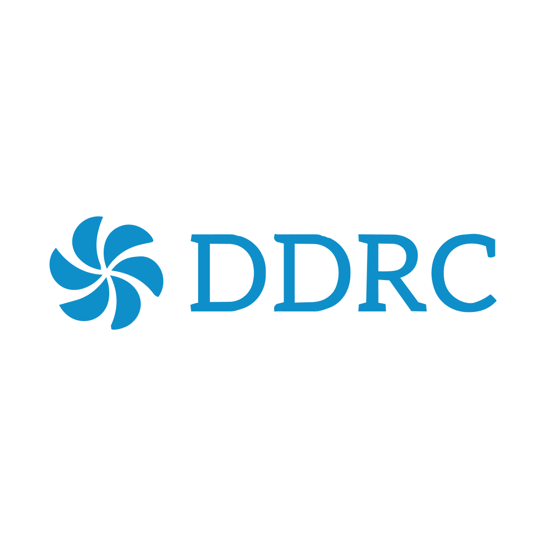 Logo of the DDRC with a stylized blue flower on the left and blue text reading 'DDRC' on a black background.