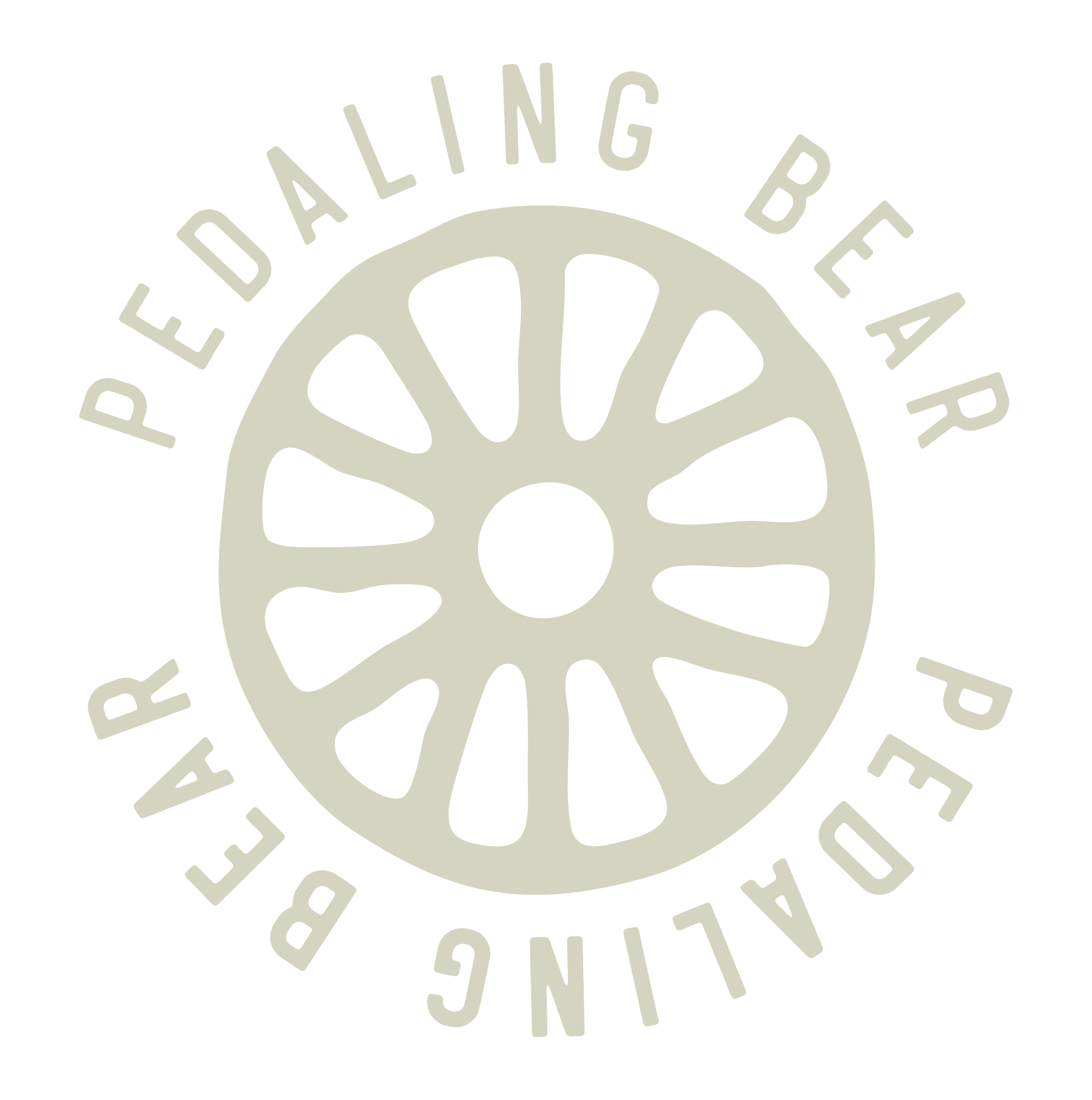 Design with a large bicycle gear and the words "Riding Barrel" arched above it, on a black background.