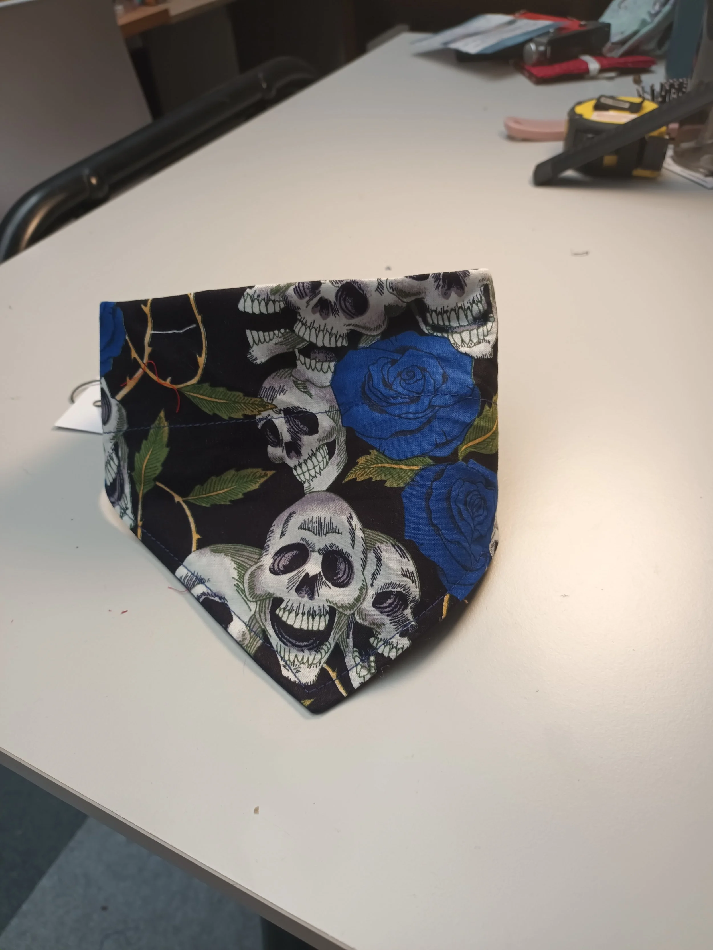 Skull and blue roses bandana
