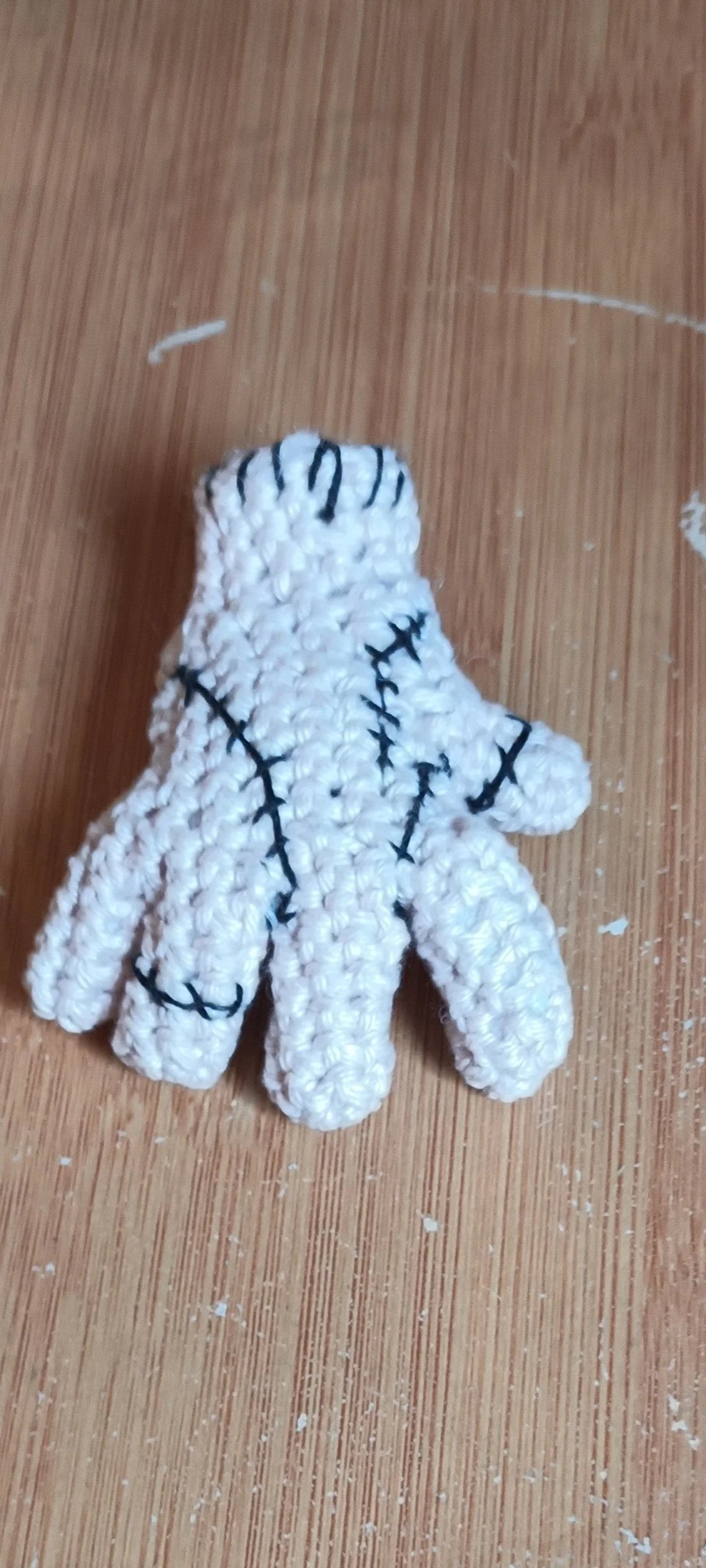Crochet 'Thing' from Addams family, fully posable.