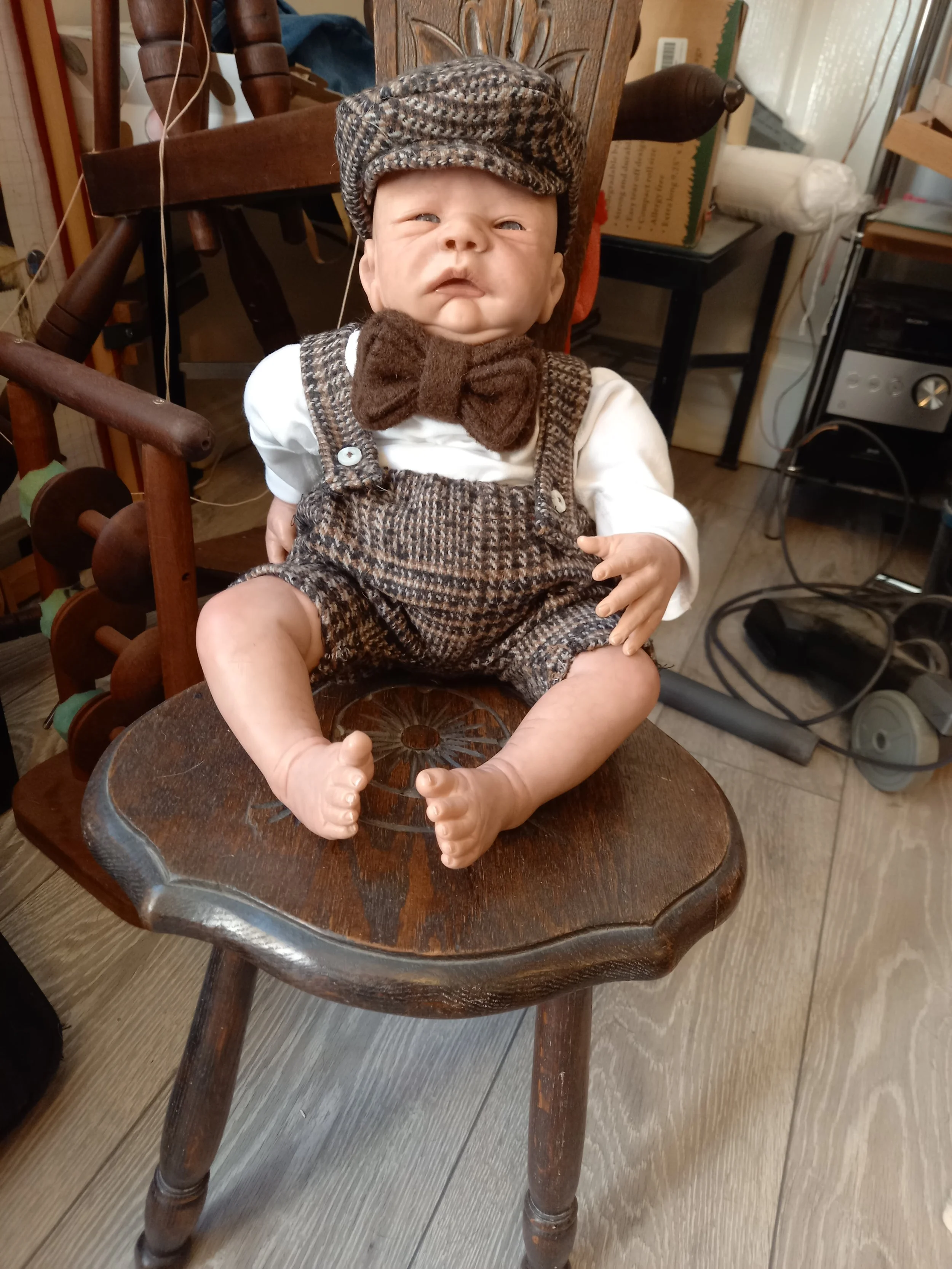 vintage-style "little gentleman" infant outfit complete with flat cap 