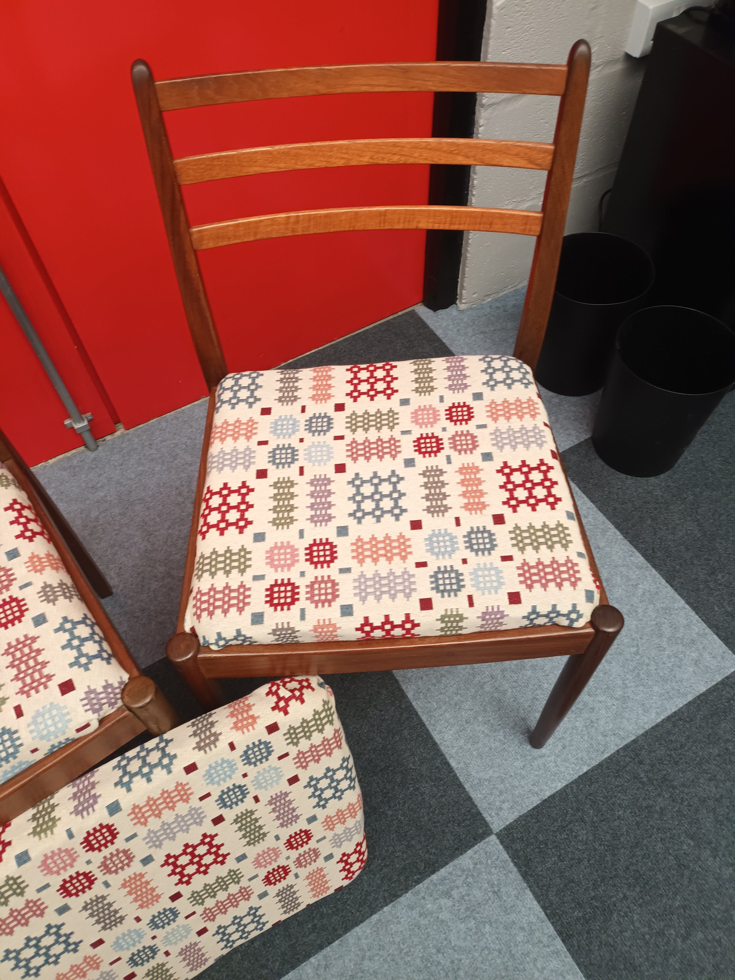 Re-upholstered Chairs in a Welsh blanket style fabric