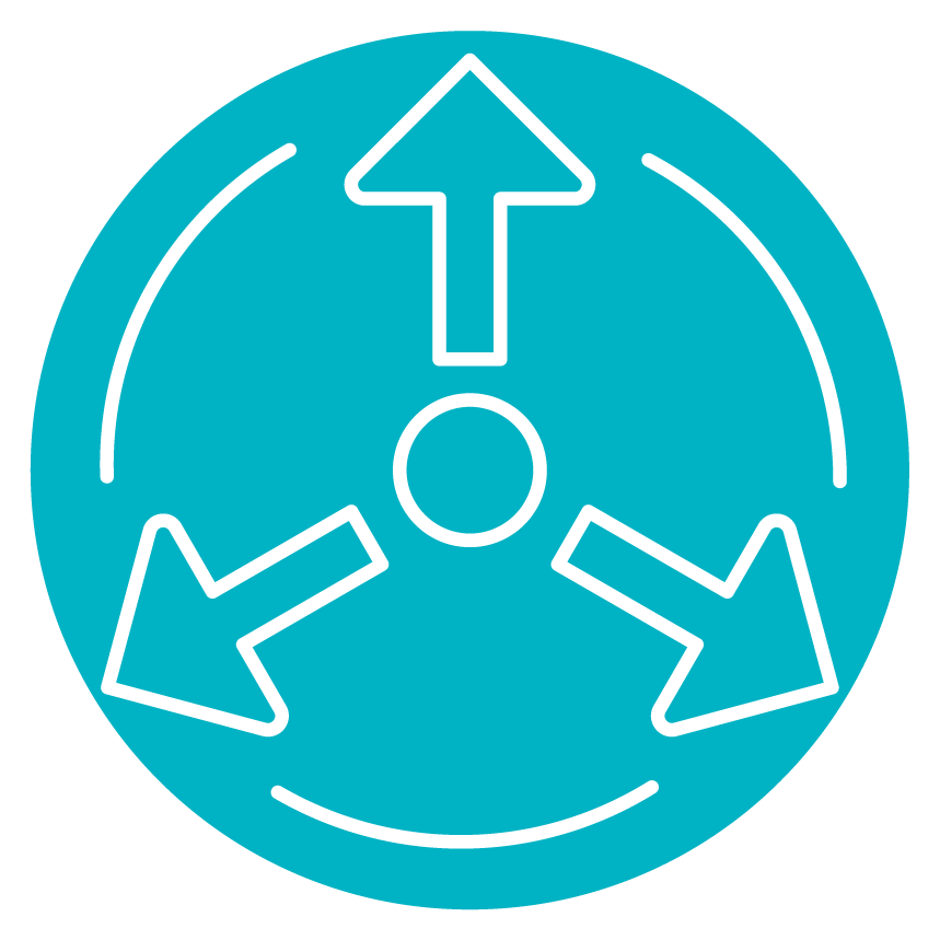 Symbol für Recycling oder Prozesskreislauf mit drei Pfeilen, die auf einen Punkt zusteuern, um den Kreislauf zu symbolisieren.