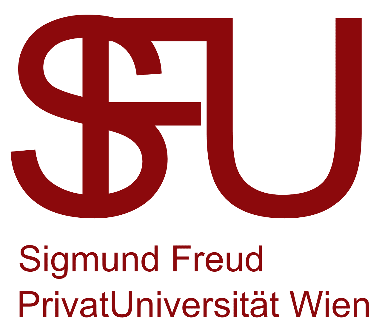 Logo con grande scritta 'SU' di colore rosso scuro, sotto scritto 'Sigmund Freud PrivatUniversität Wien' in rosso.