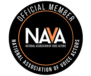 NAVA logo for the National Association of Voice Actors with text indicating 'Official Member' and 'National Association of Voice Actors'
