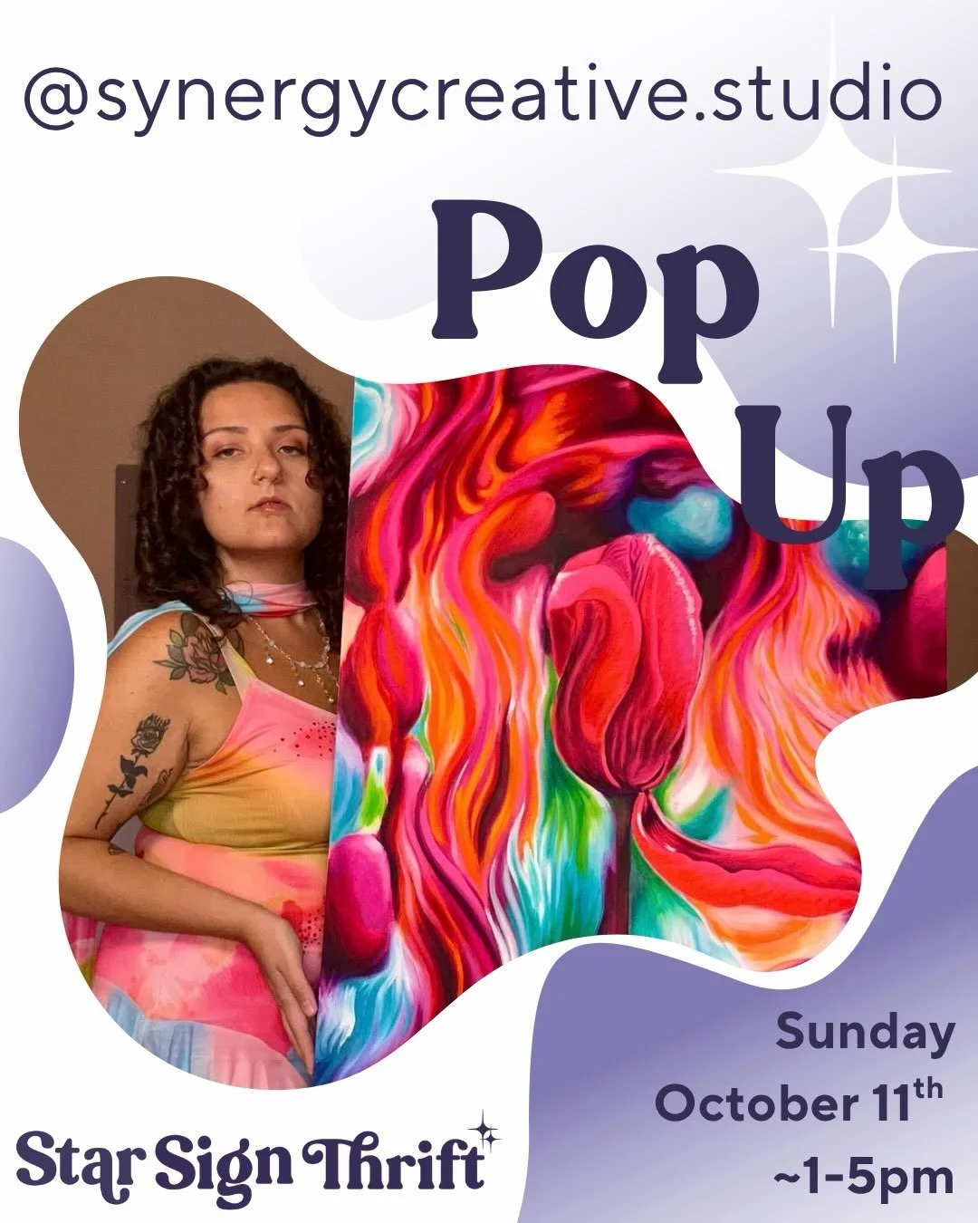 🌹 Sunday Oct 11 @synergycreative.studio will be popping up with us 🌹 

Carly Kozacheck is a Philadelphia-based a painter whose work explores the intersections of emotion, energy, nature, and spirituality. Drawing from her ability to perceive color 