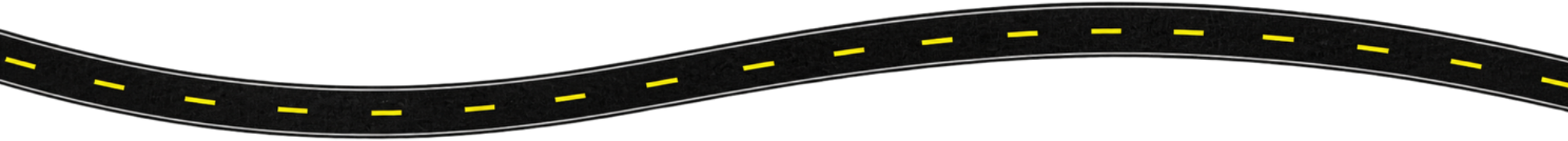 A winding black road with yellow dashed lines in the center.