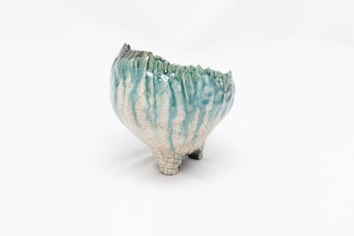 Ovary. Handbuilt. Raku fired Raku clay. 2026. Deanna Varble.