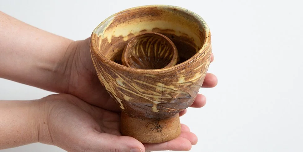 Pods. Thrown form, modified.  Clay and Glaze. 2024. Deanna Varble.