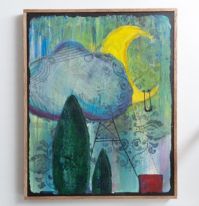 000000_Drupal. Acrylic, Graphite, Sewing Paper, String. 2022. Deanna Varble.