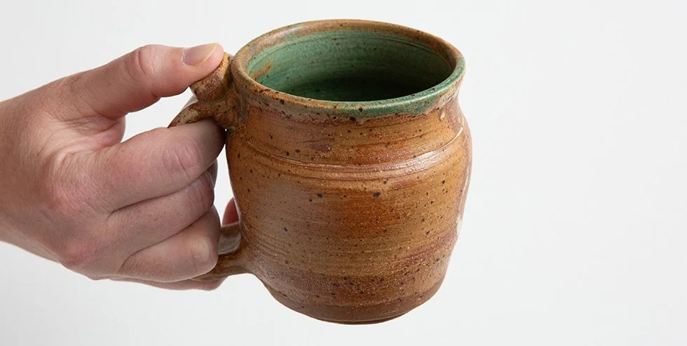Copper Mug. Thrown Form.  Clay and Glaze. 2024. Deanna Varble.