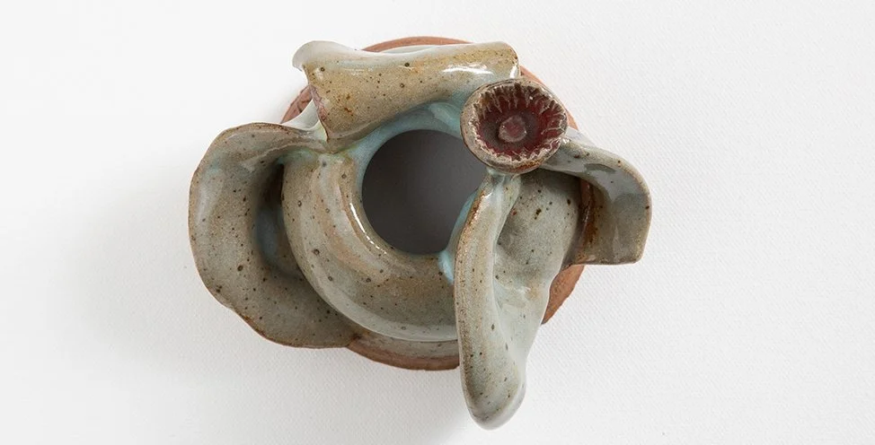 Flower. Thrown form, modified.  Clay and Glaze. 2024. Deanna Varble.