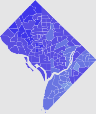 Map of DC in shades of purple and blue, outlining all the Single Member Districts