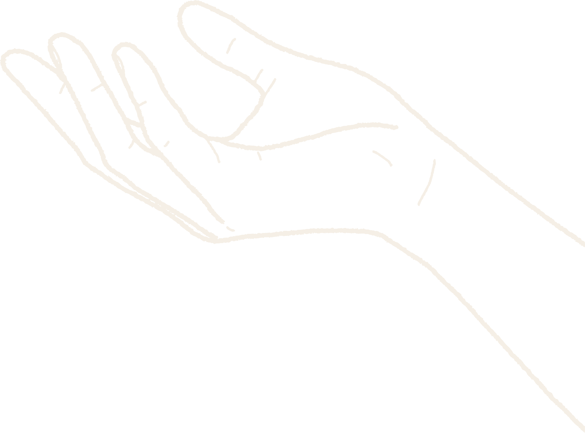 Cream outline drawing an open, upturned hand indicating curiosity and nonviolence