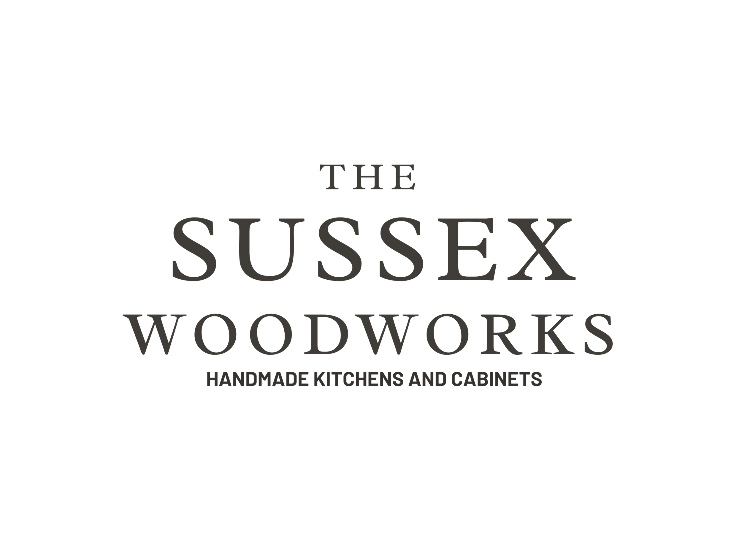 Logo for Sussex Woodworks, showcasing a silhouette of a woodworker with tools, with the text 'Sussex Woodworks' and the tagline 'Handmade Kitchens and Cabinets'.