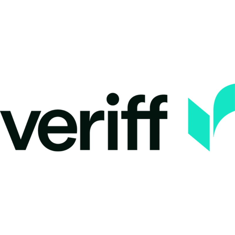 The Veriff logo featuring the word 'veriff' in black lowercase letters next to a teal checkmark symbol with a curved shape.