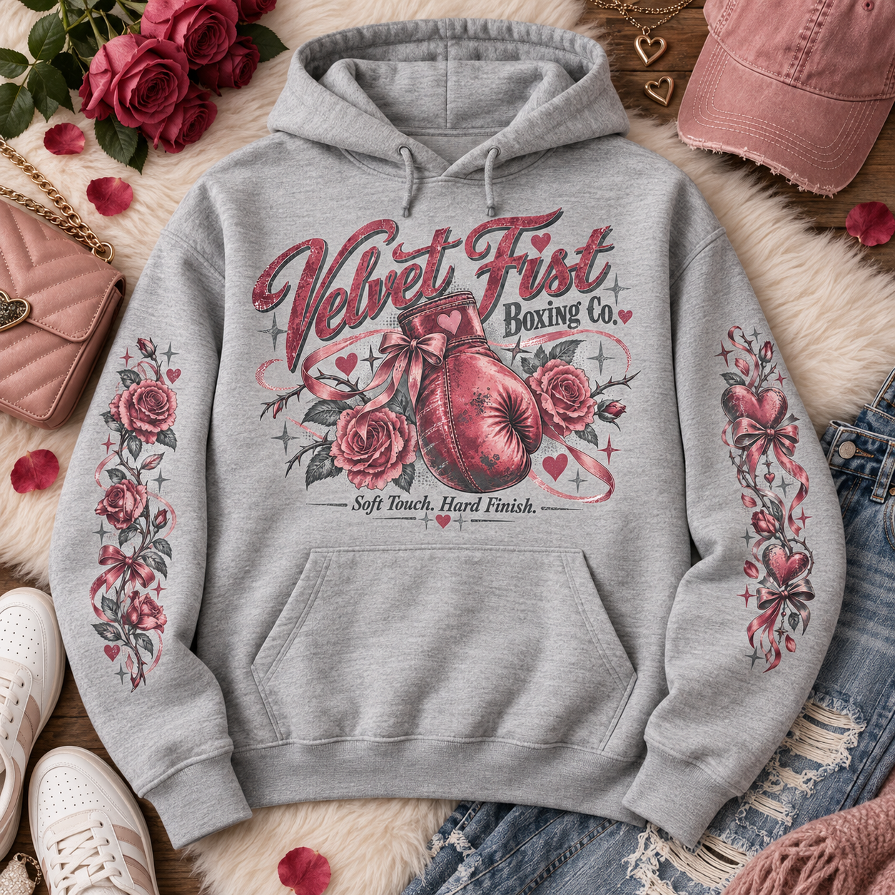 Rose boxing hoodie for women