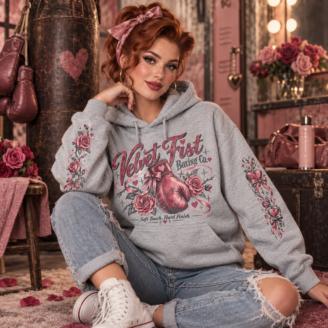 Gray boxing glove sweatshirt