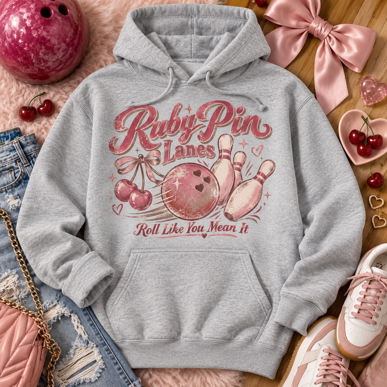 Gray bowling hoodie for women