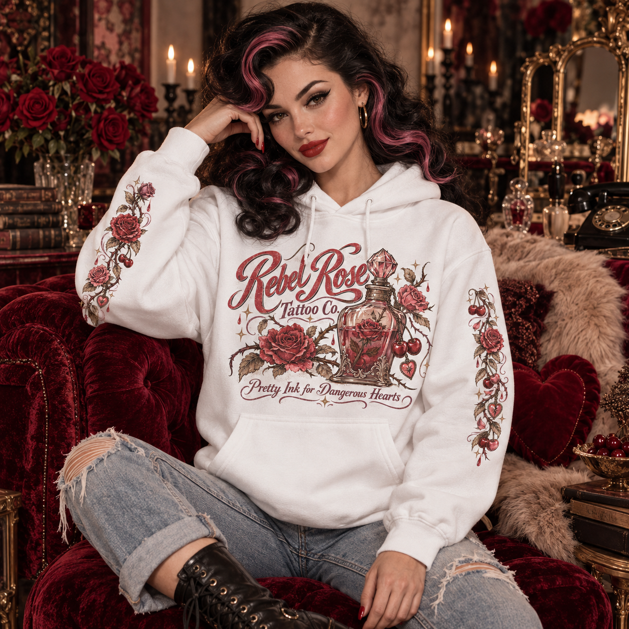 Cherry print pullover hoodie