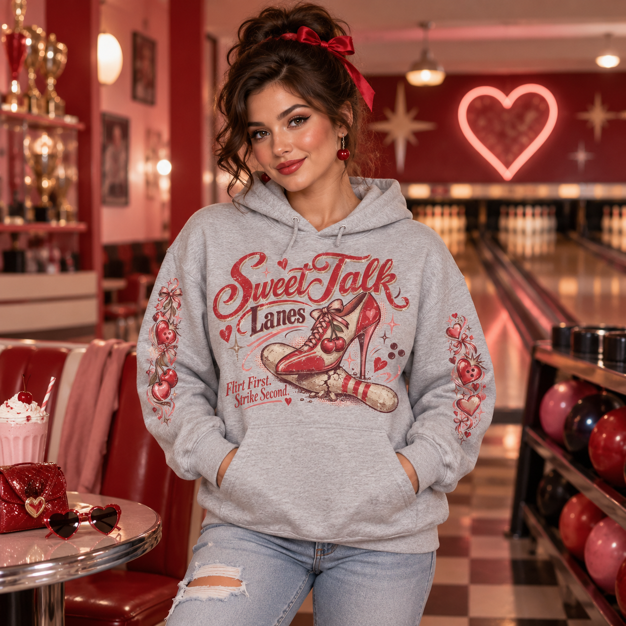 Gray bowling graphic sweatshirt