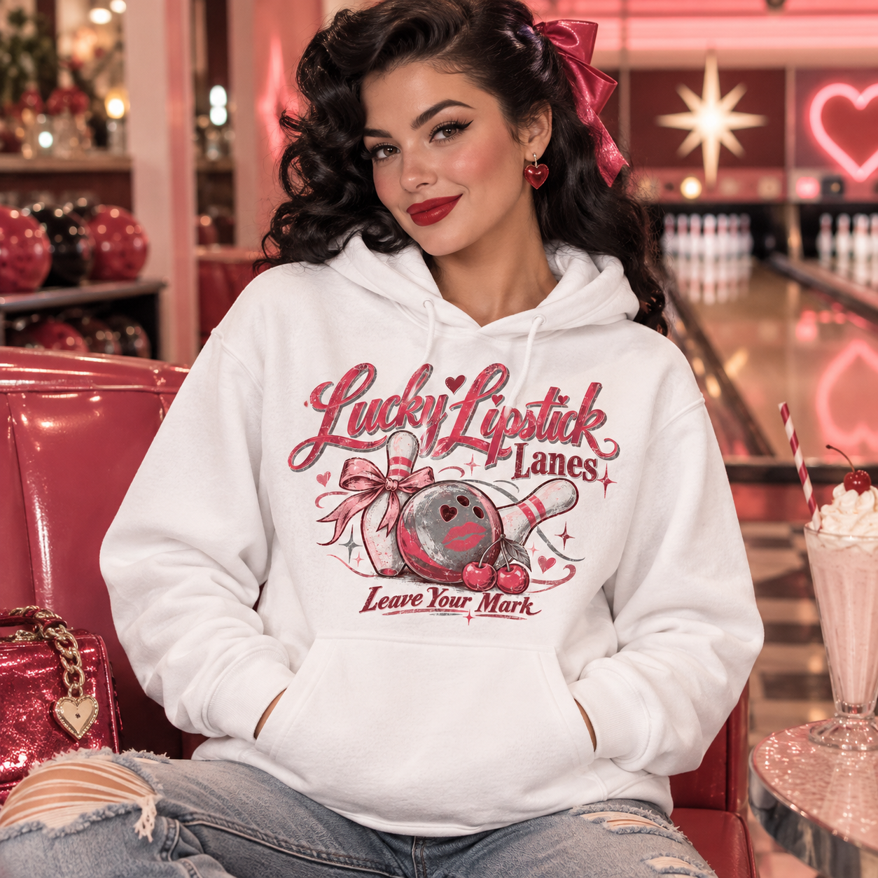 White bowling sweatshirt for women