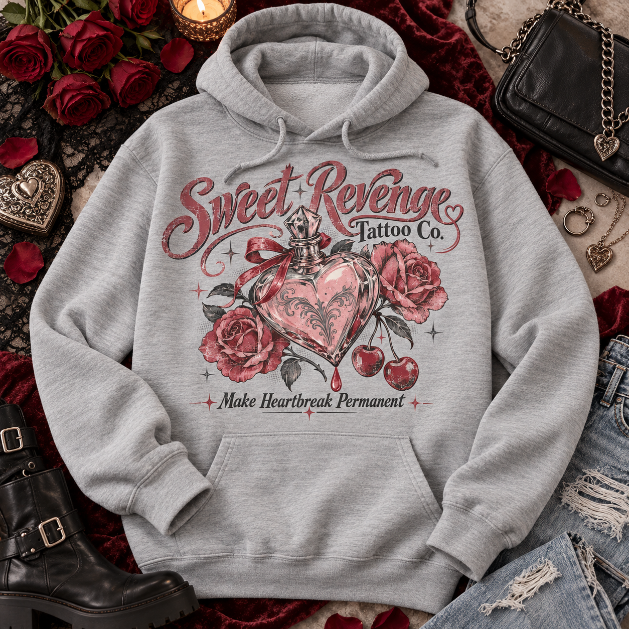 tattoo style graphic hoodie