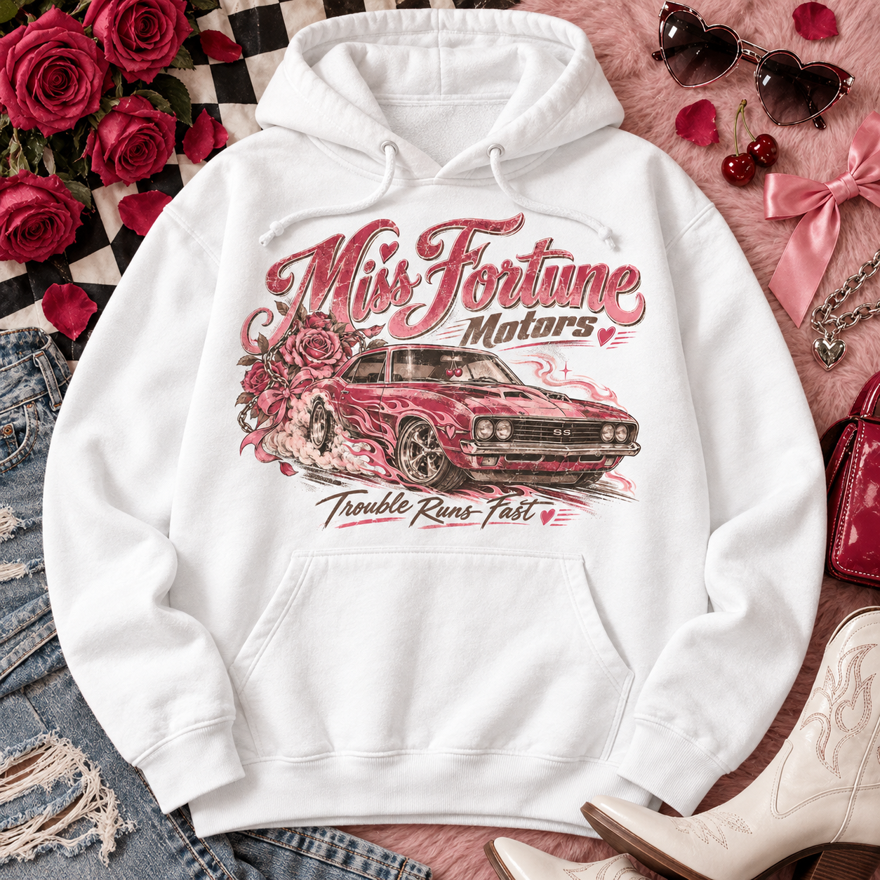 Pink muscle car hoodie