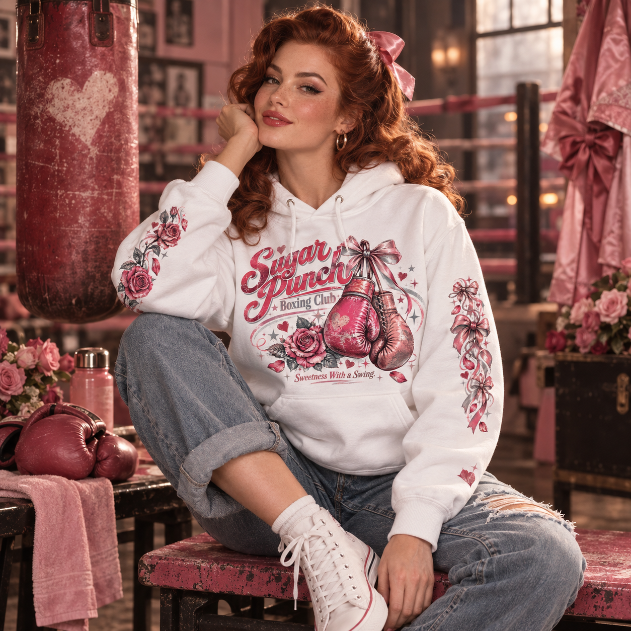 Pink boxing gloves hoodie