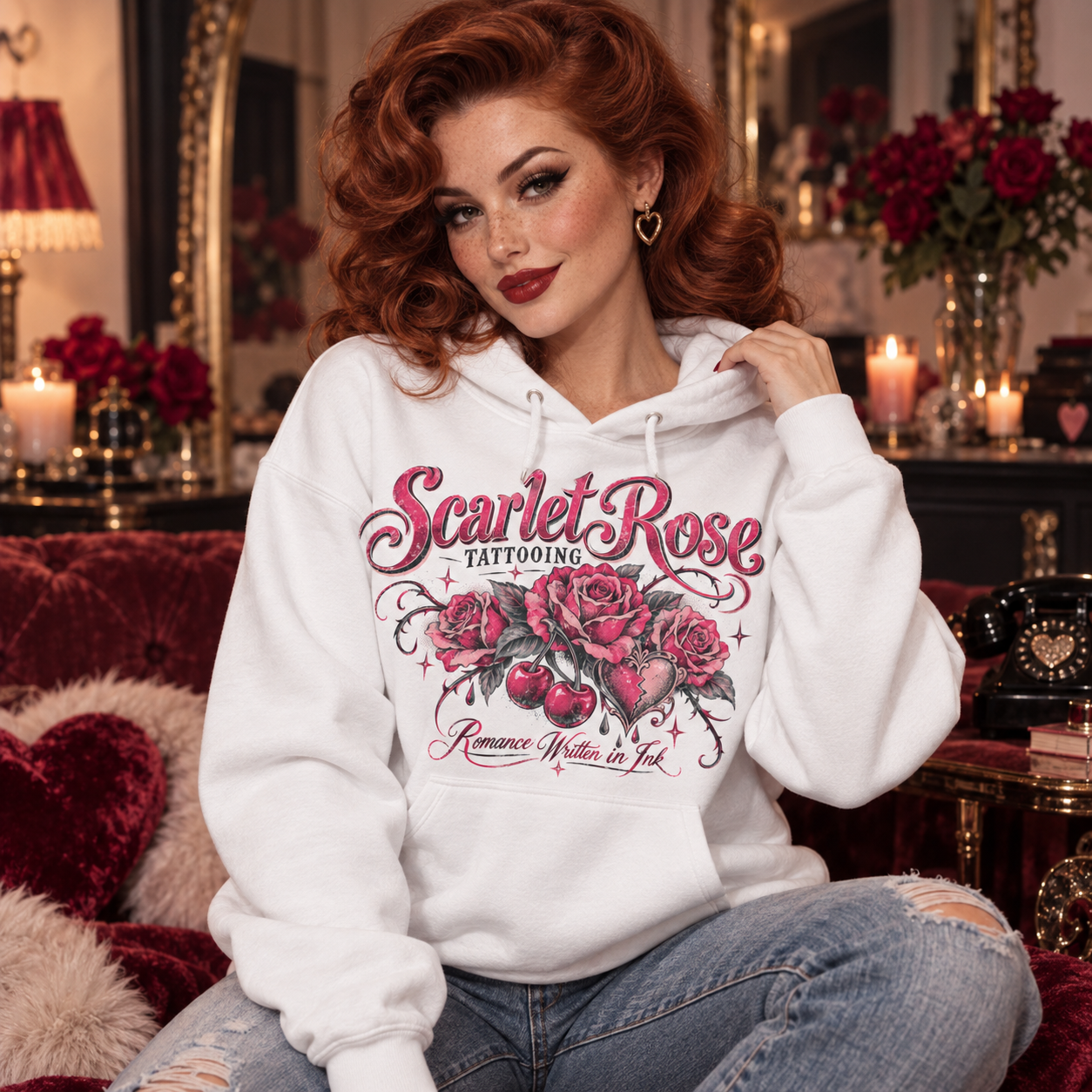 Cherry heart graphic sweatshirt