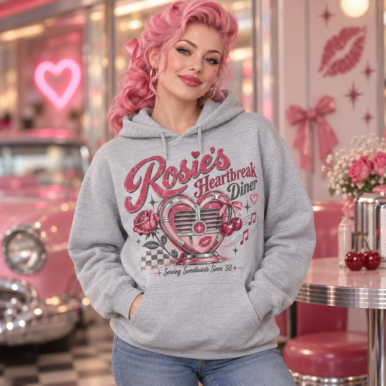 Gray jukebox hoodie