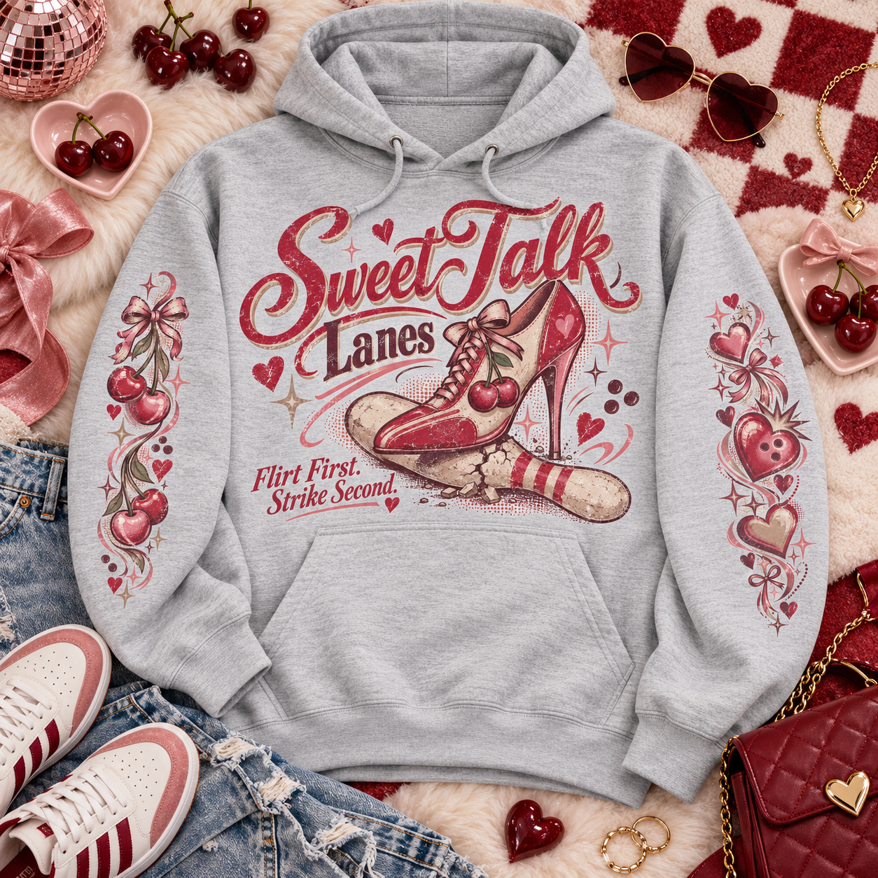 Womens bowling hoodie with sleeve print