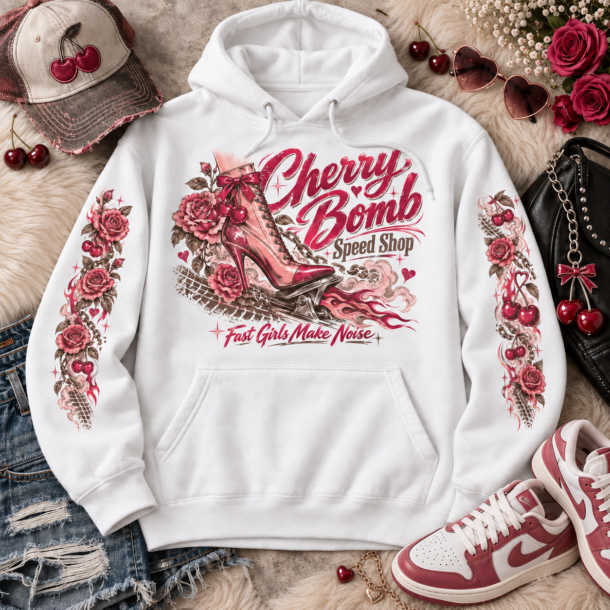 Vintage hot rod women's hoodie