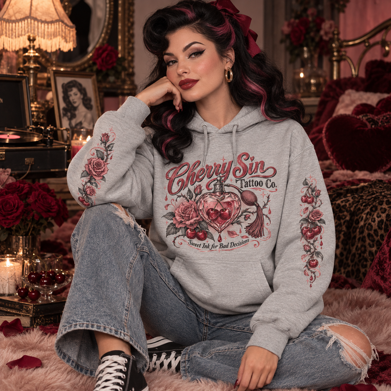 Rose and cherry print sweatshirt