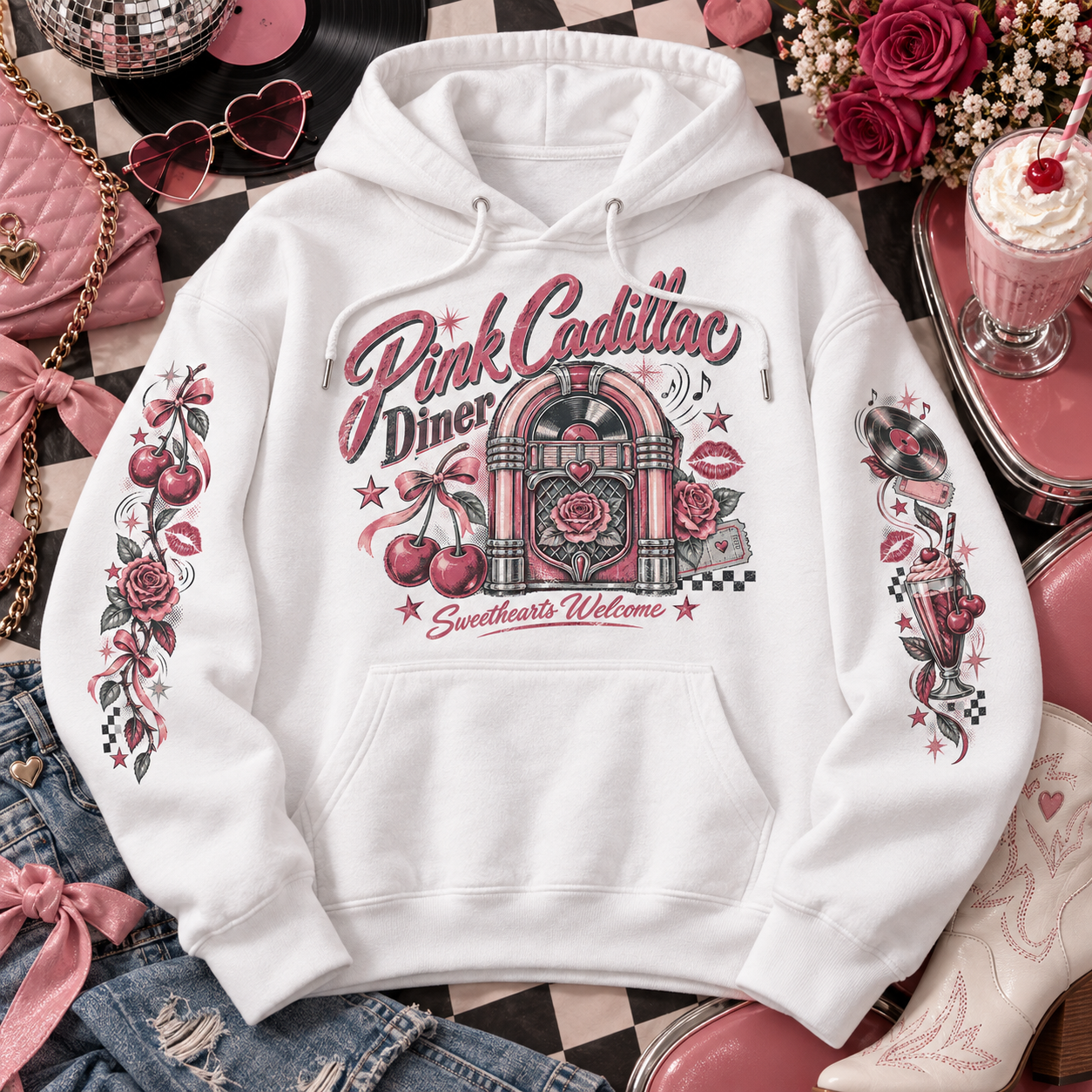 Pink cherry graphic sweatshirt