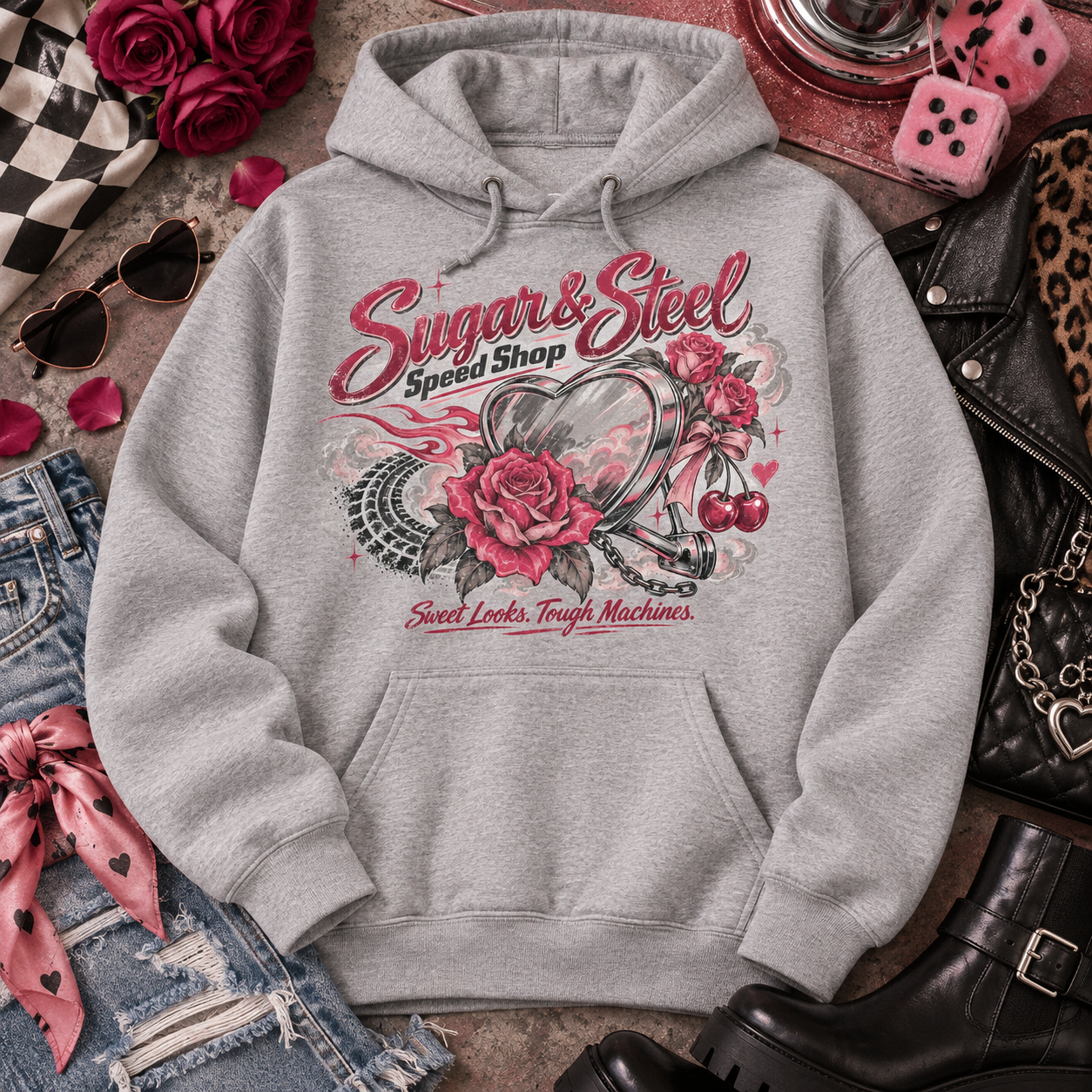 Feminine racing graphic sweatshirt
