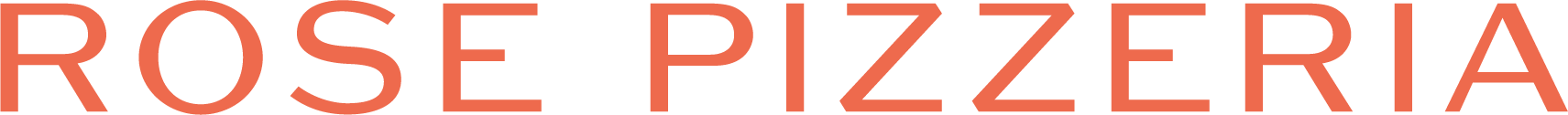 Text reading 'Rose Pizzeria' in coral-colored letters on a white background.
