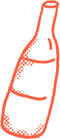 Line drawing of a classic glass soda bottle with a narrow neck and wider base.