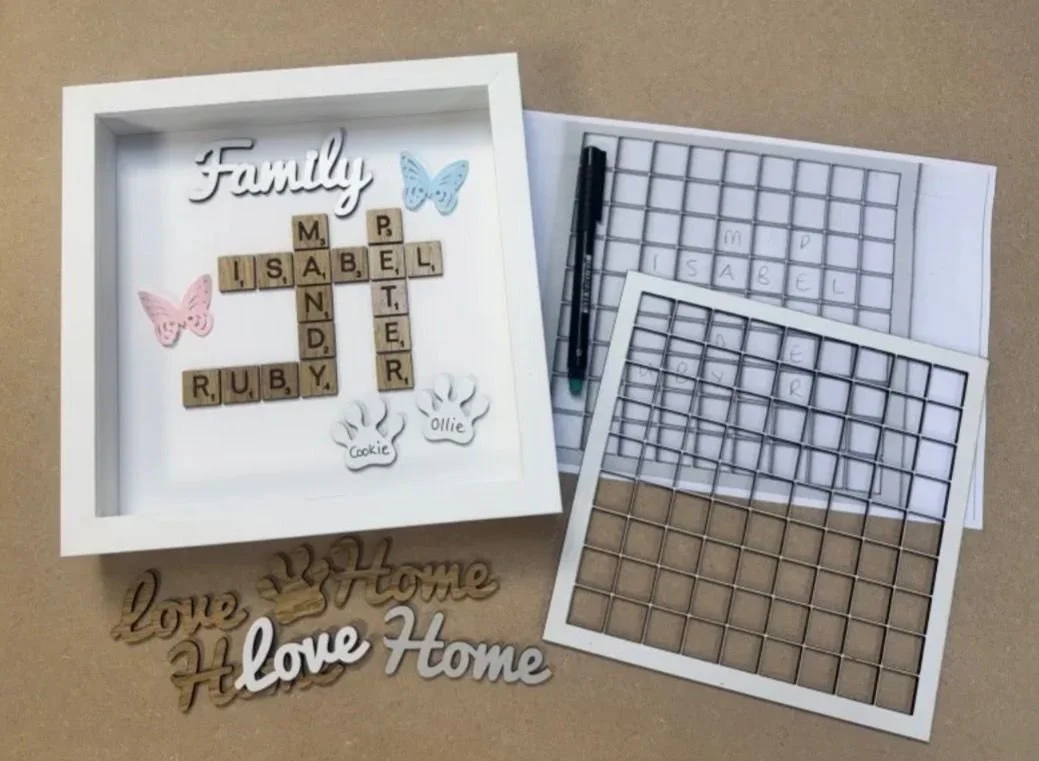 Izubee wooden frame art workshop scrabble art