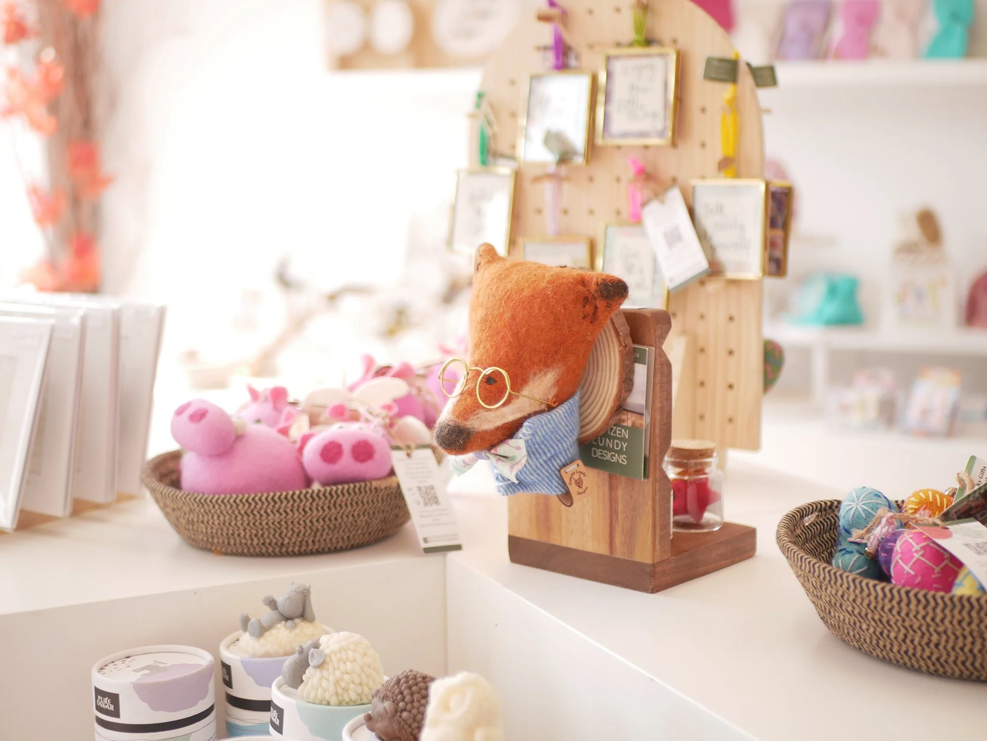 Gather Kildare gift shop display wet felted fox and decorations