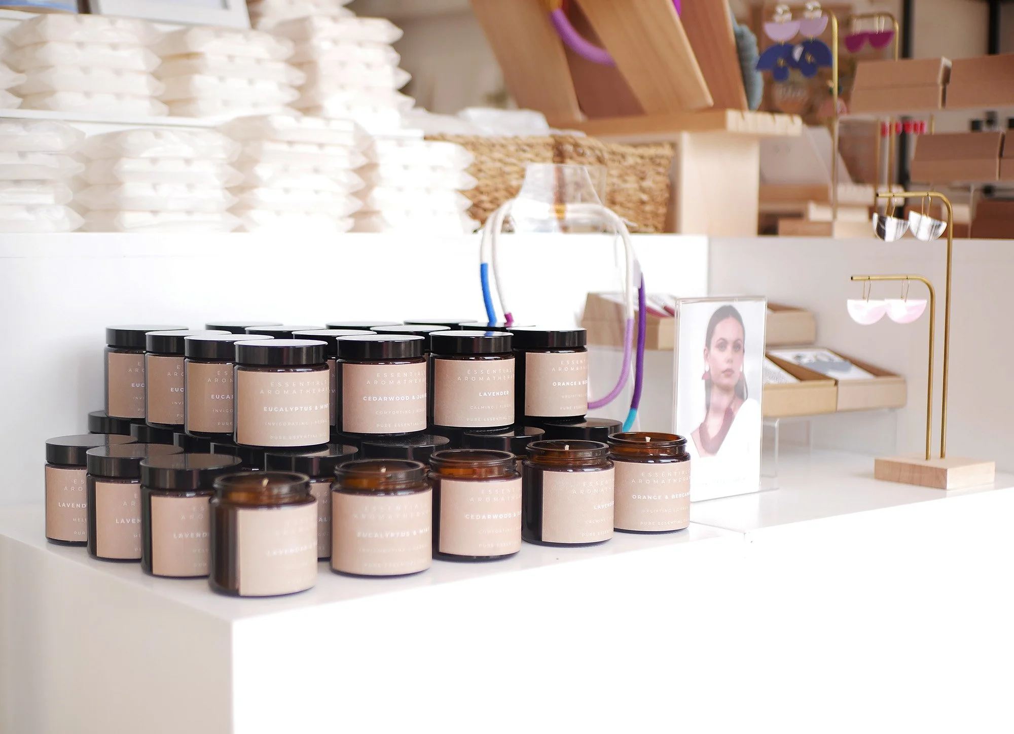 Shop display candles and handmade jewellery