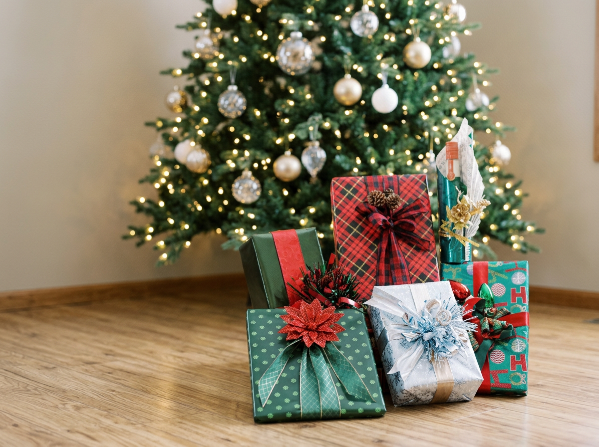 Various style packages under a tree 
