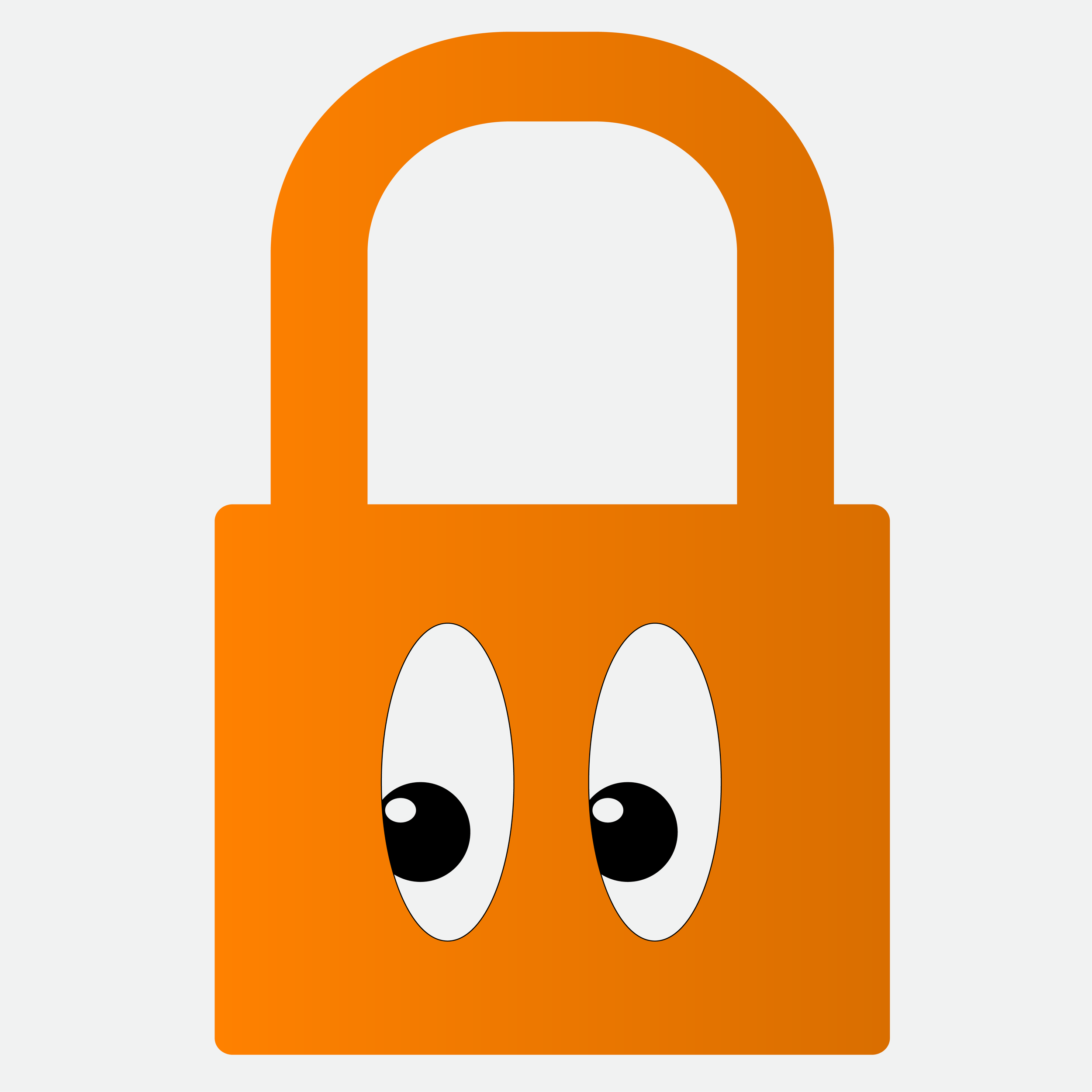 A simplified digital illustration of a cute, cartoon-style creature with a bear-like face, black oval eyes, a white snout, and an orange body with rounded thigh areas. The background is plain light gray.