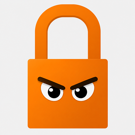 Lock with angry eyes and eyebrows.