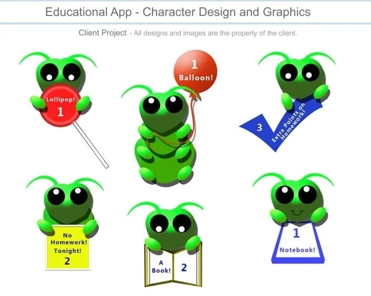 Educational App — Character Design
Created a series of friendly insect characters and variations for an educational app, designed to support different learning activities.
