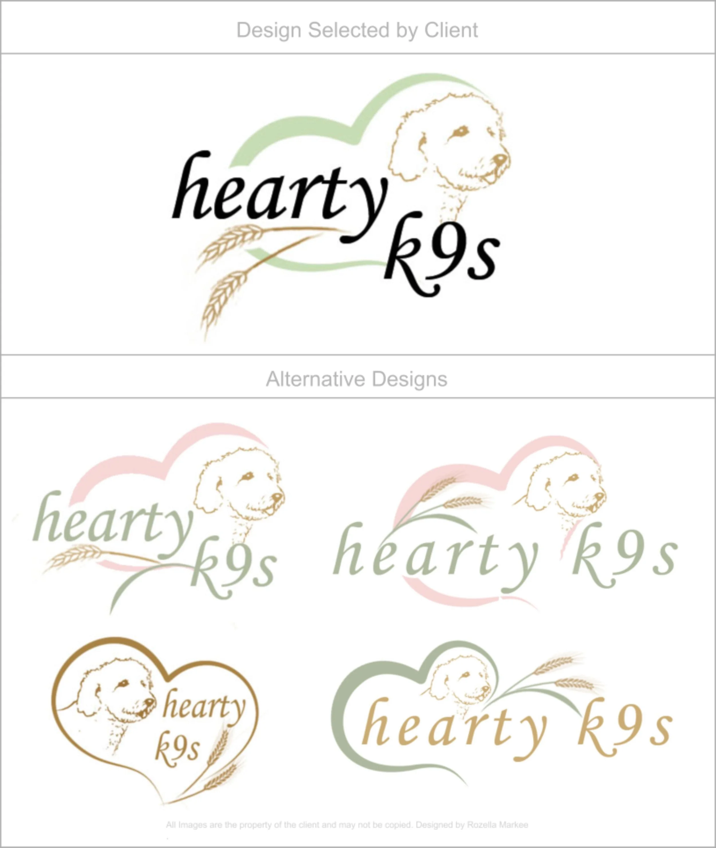 Client Project: Additional variations of logo creation for client's website, print and embroidery projects. The golden doodle dog and wheat elements were designed to meet the visual needs of the client.