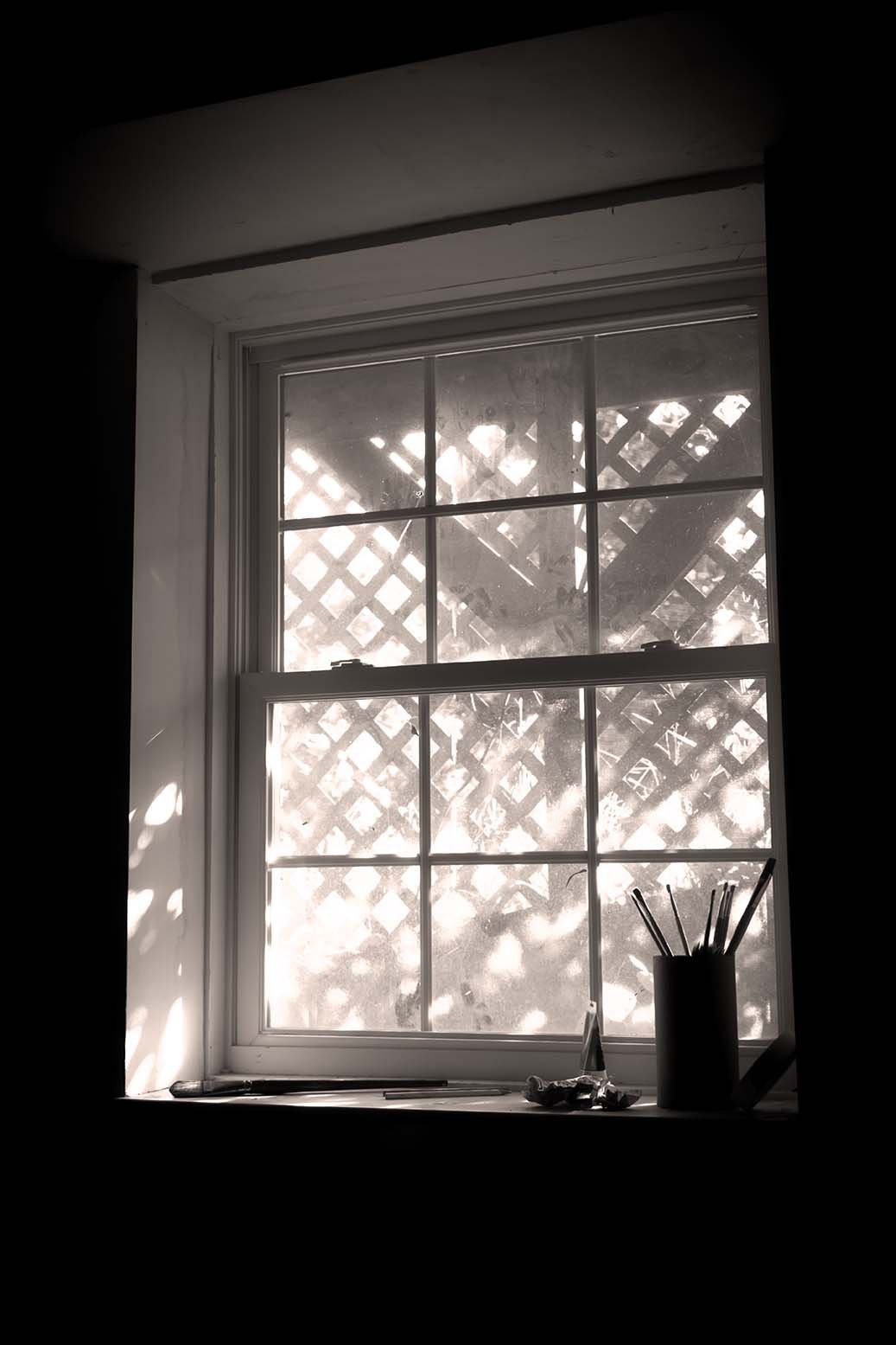 Art studio window focus - light and patterns.